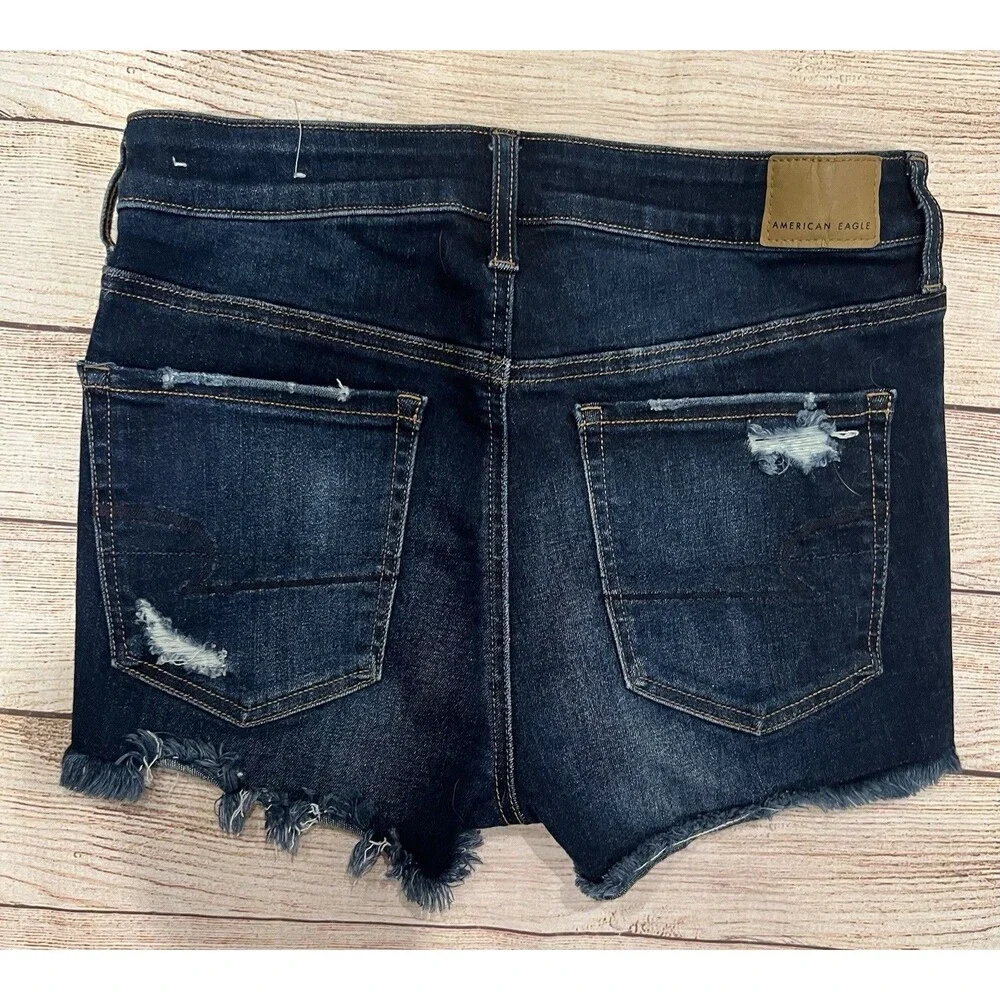 American Eagle Women's Next Level Stretch Jean Shorts Hi Rise Distressed Size 6